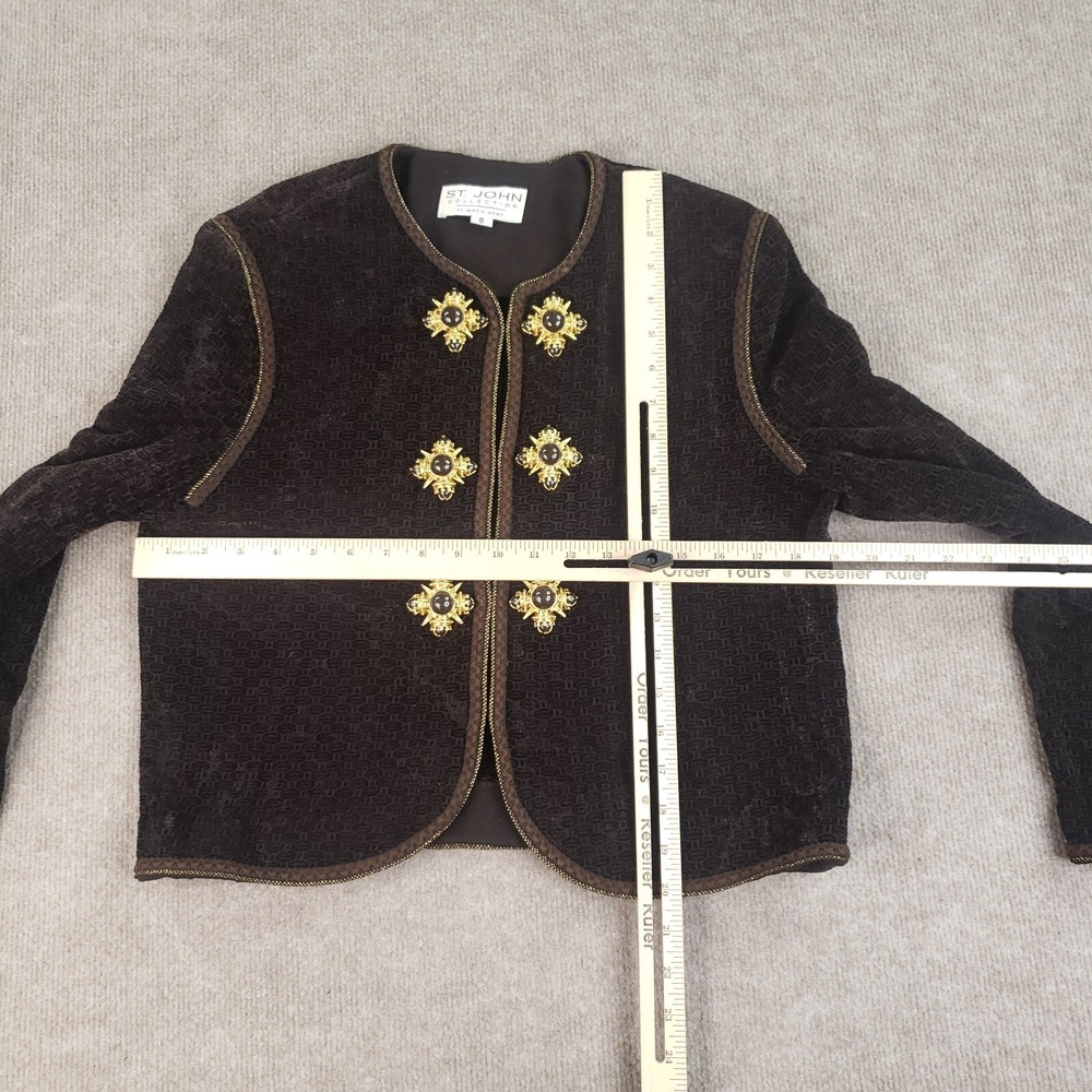 St. John Collection‎ Skirt Jacket Set Women 12 Brown Gold Button Luxury 2 Piece - Picture 3 of 16